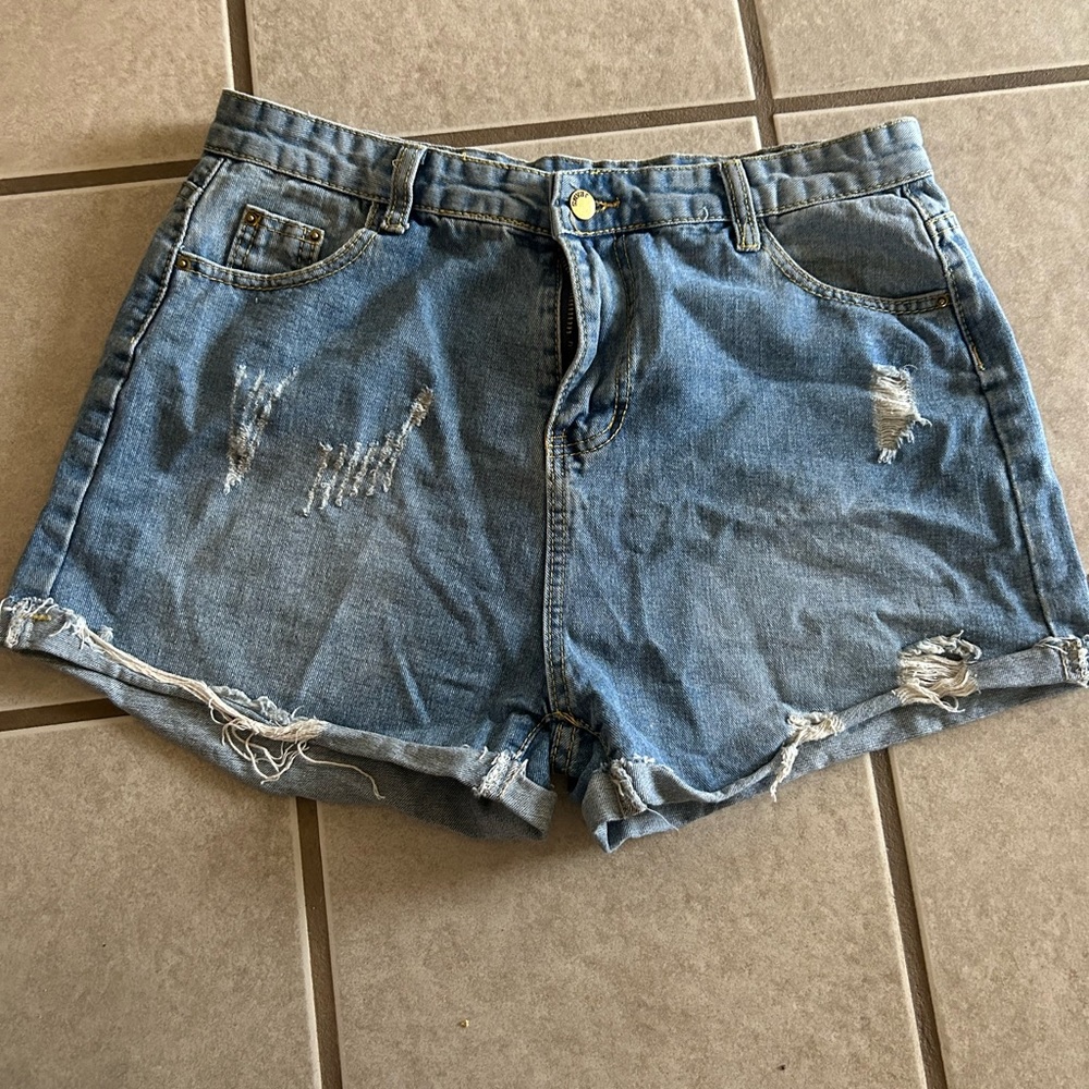 Distressed jean shorts